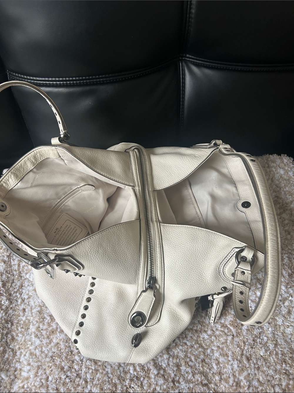 Coach Ivory Pebbled Leather Studded Shoulder Bag - Picture 3 of 9